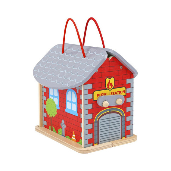 Juego Infantil Estación Bomberos Plegable C/ Figuras Madera