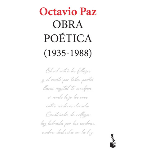 Obra poética (1935-1988), de Paz, Octavio. Serie Booket Editorial Booket México, tapa blanda en español, 2018