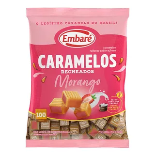 Bala Caramelos Recheados Baunilha Embaré Morango 660g