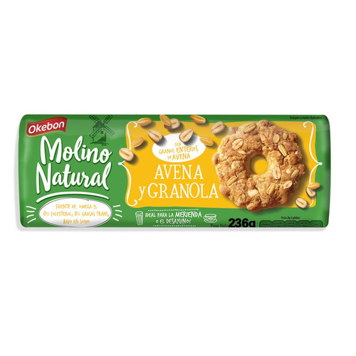 Galletita Okebon Molino Natural  avena y granola 236 g