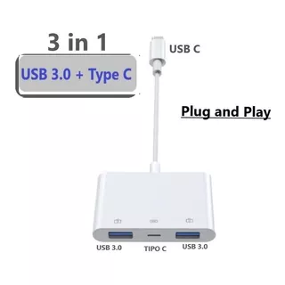 Adaptador Duplo Usb 3.0 Usbc  Para Macbook Samsung Pendrive