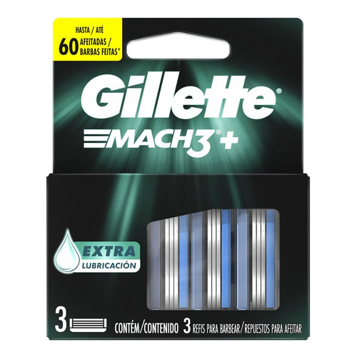 Repuestos De Afeitar Extra Lubricación Gillette Mach3+ 3 Un