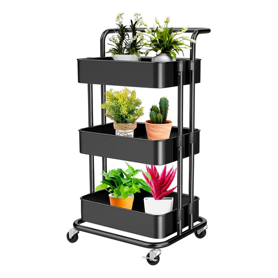 Carrito Organizador Multiusos Domestico 3 Contendores Negro