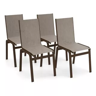 Kit 4 Cadeiras Jantar Gourmet Alumínio Marrom Tela Mocca