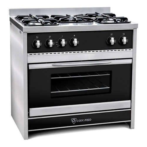 Cocina industrial Cook & Food Chiara CF90 a gas/eléctrica 5 hornallas  negra 220V puerta con visor