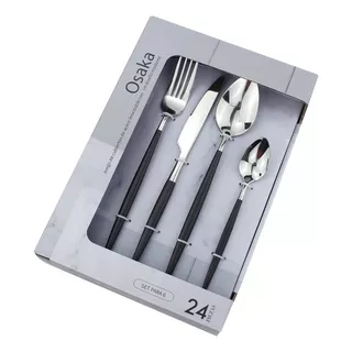 Set 24 Piezas Cubiertos Osaka Ac Inox Mango Negro Diseño