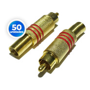 50 Conector Rca Plug Tipo Macho Dourado Com Mola Metal 50und