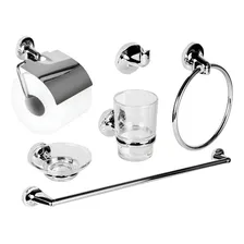 Set Accesorios Baño Tawak Acero Inoxidable Vidrio 6 Piezas Cromado Plateado Cromado