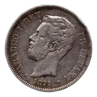 Moneda De Amadeo 1 De Saboya 5 Peseta 1871  Escasa