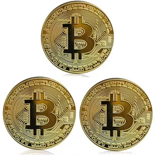 Moneda Bitcoin Paquete 3 Monedas Chapado En Oro + Protector