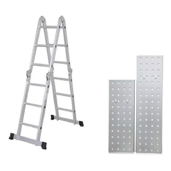 Escalera De Aluminio Articulada 12 Escalones + Plataforma