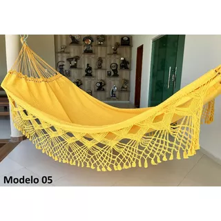 Rede De Dormir Descanso Casal Luxo Bucho De Boi Reforçada Cor Amarelo Liso - Modelo 05
