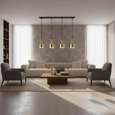  Colgante 4 Luces Nero Dorado Apto Led E27 Deco Luz Desing Dorado