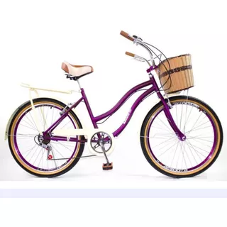 Bicicleta Aro 26 Retrô Vintage Feminina Cesta Vime Bagageir