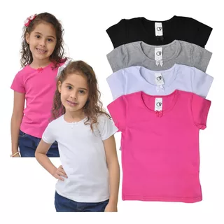 Lote 4  Camisetas Babylook Manga Curta Coton Infantil Menina