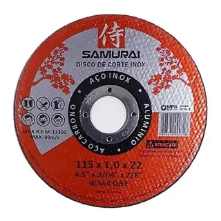 Kit Jogo 100 Discos Corte 115x1.0 F22mm P/ Esmerilhadeira - Samurai Cor Vermelho