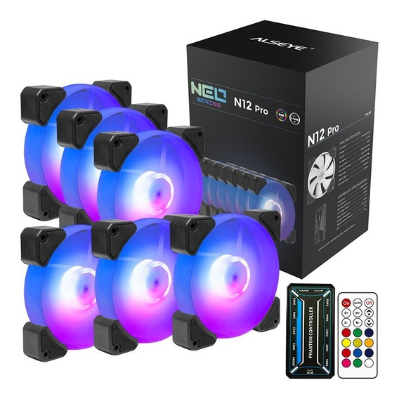 Pack 6 Ventiladores Alseye N12 Pro + Hub + Control Remoto