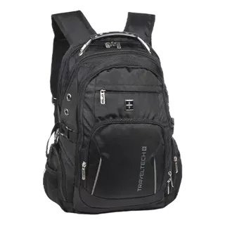 Mochila Viaje Travel Tech 19' Portanotebook Color Negro Diseño De La Tela Liso