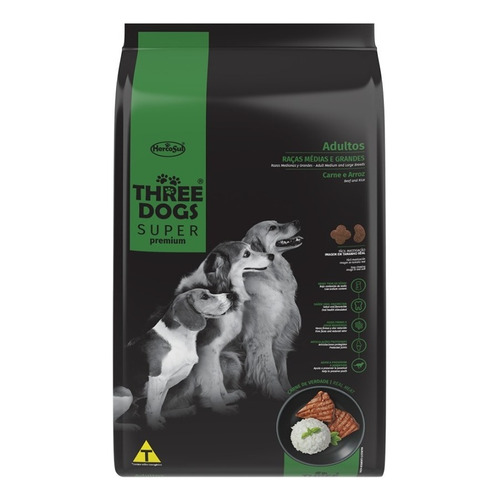 Three Dogs Super Premium Adulto Carne Y Arroz 17kg 