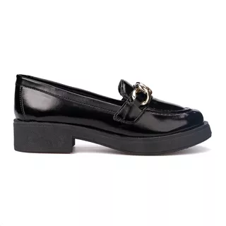 Mocassim Feminino Salto Grosso Tira De Correntes Da Moda