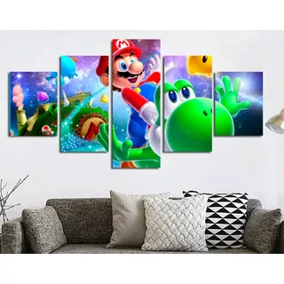 5 Cuadros Canvas Mario Galaxy Diseño Nintendo Gaming Arte