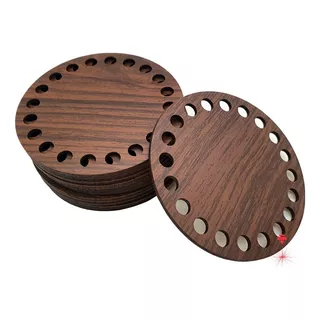 10 Fundo Base Cesto Crochê Fio De Malha Mdf 10cm Castanho