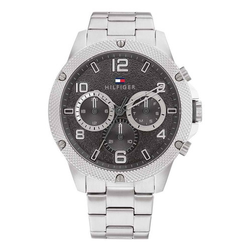 Reloj Tommy Hilfiger Para Hombre De Acero 1792029 Ss Color Del Fondo Negro Color De La Malla Plateado Color Del Bisel Plateado