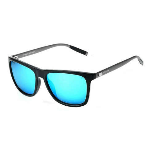 Anteojos de sol polarizados Veithdia sol polarizado 6108 Estándar, diseño Mirror con marco de aluminio color negro, lente azul de triacetato de celulosa espejada, varilla negra de aluminio - V6108