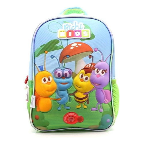 Mochila Escolar Bichikids Amigos Con Sonido Bk013 Color Celeste