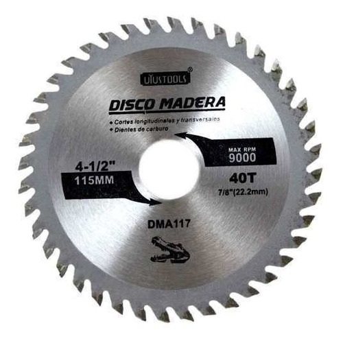 Disco Sierra Circular Madera 115x40 Dientes Dma117 Uyustools