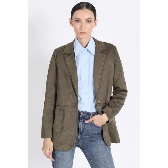 Blazer Semi Recto Efecto Gamuza, Militar Liola