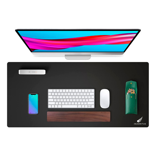 Mousepads Gamer Tapete Escritorio Extra Grande Alfombrilla de Ratón para Oficina Juegos Base Antideslizante Impermeable Keyboard Pad Color Negro Indomitus