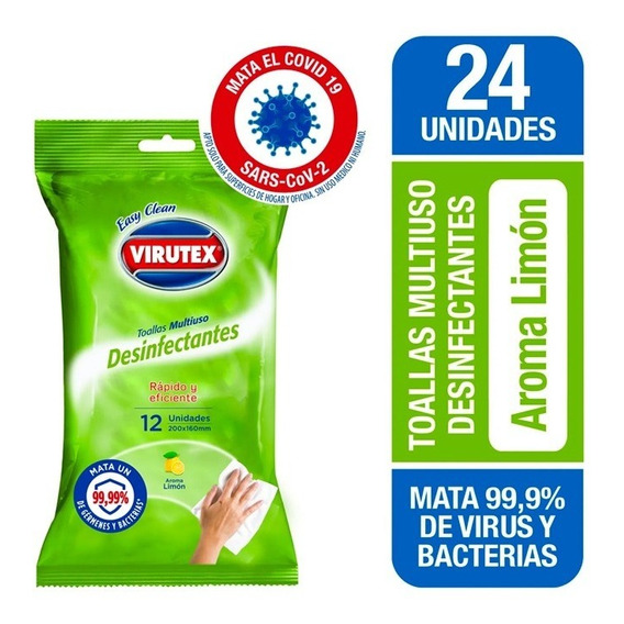 Pack 24 Toallitas Desinfectantes Virutex 12 Unid. X Envase