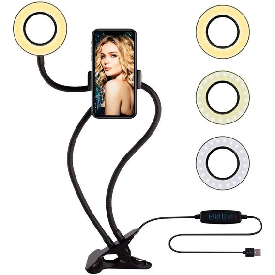 Aro De Luz 9cm Selfie Tiktok Con Soporte Celular Color Negro