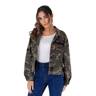 Jaqueta Jeans Estampa Camuflada Militar Destroyed