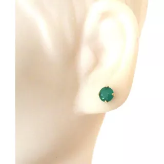 Brincos Infantil De Ouro 18k Pedra Natural Verde Jade