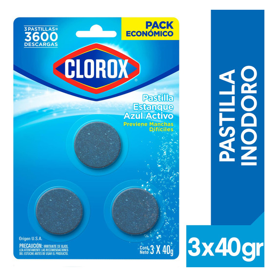 Pastilla para Estanque de Inodoro Clorox Azul Activo (Caja) 3 un x 40 gr