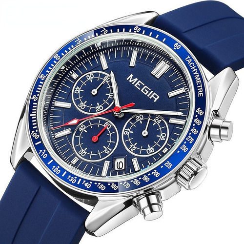 Reloj Megir Business con calendario cronógrafo para hombre, color de la correa: azul