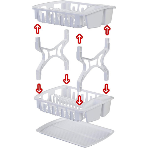 Escurridor De Trastes Platos Doble Piso Plástico Resistente Color Blanco