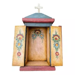 Oratorio Capela Madeira Maciça Rustica Pintado A Mão