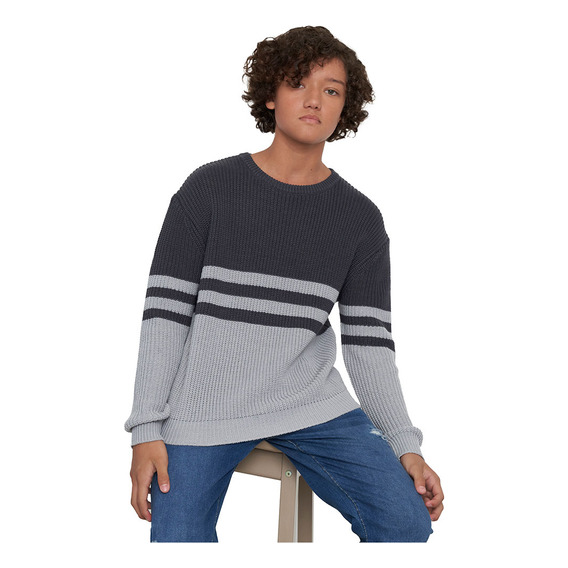 Sweater Niño Teen Rayado Color Gris