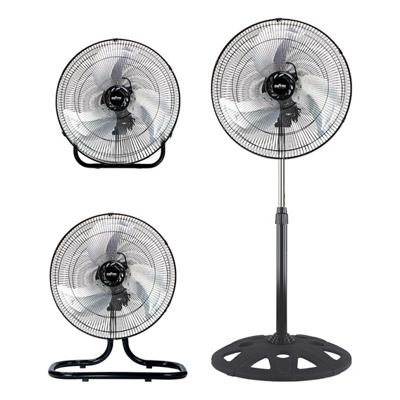 Ventilador Industrial Pie Negro Con 3 Aspas Metal Y Controla