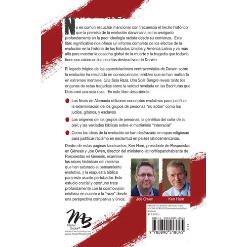 Una Sola Raza Una Sola Sangre, De Ken Ham. Editorial Whitaker House, Tapa Blanda En Español, 2015