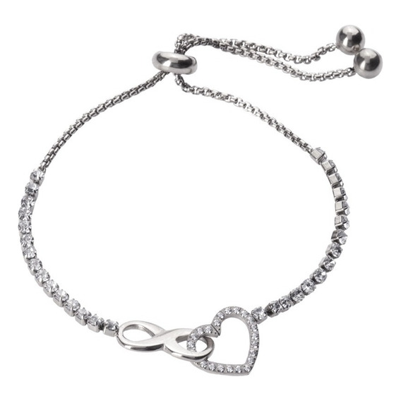 Pulsera Mujer Corazón Iinito Zirconia Novia Luckyly Color Plata Diámetro 9 Cm