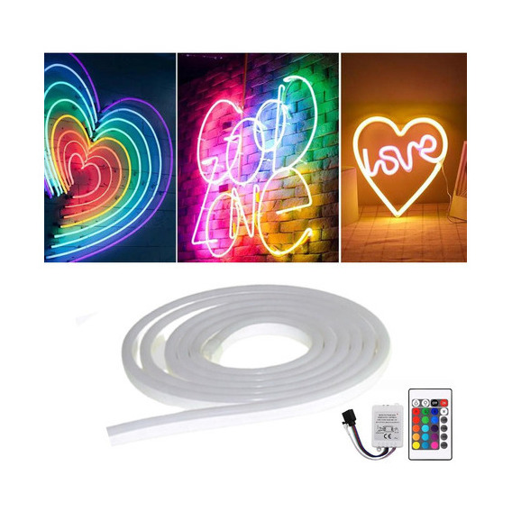 Cinta flexible LED de neón RGB, 16 colores, 5 m, 12 V, con control