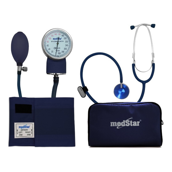 Baumanómetro Aneroide Kit Con Estetoscopio De Una Campana Color Azul