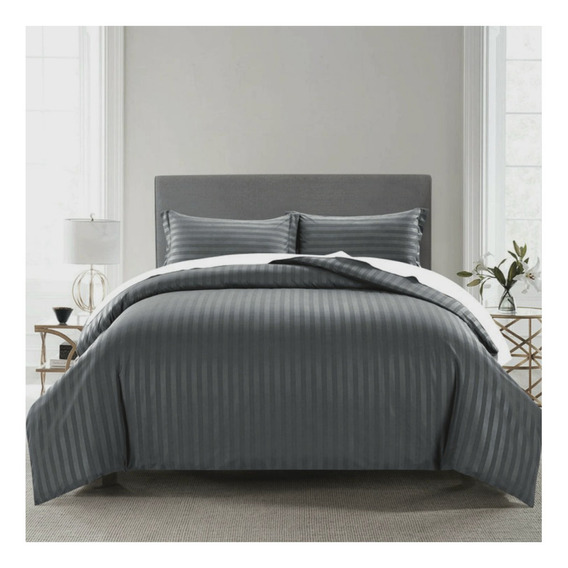 Duvet Cover Negro Líneas Microfibra Doble Color Gris