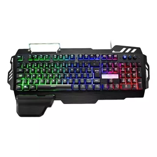 Teclado Gamer Multilaser Warrior Tc210 Qwerty Português Brasil Cor Preto E Prata Com Luz Rgb