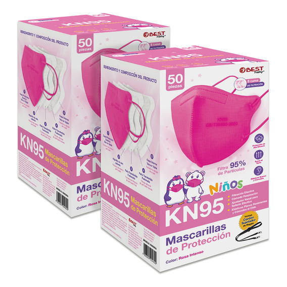 Cubrebocas Kn95 De Niños Tapabocas Mascarilla Infantil 100pz Color Rosa Fuerte