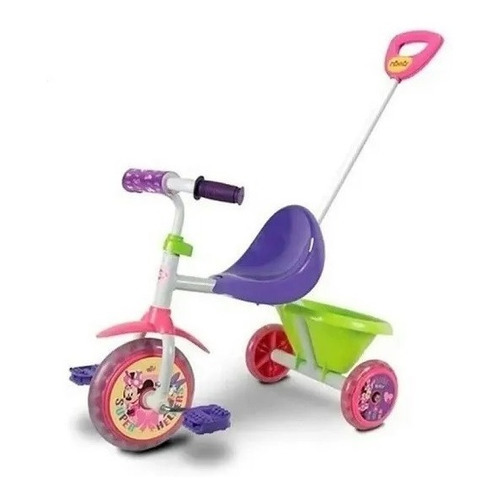 Triciclo Tiny Minnie Con Barra De Arrastre Y Canasto